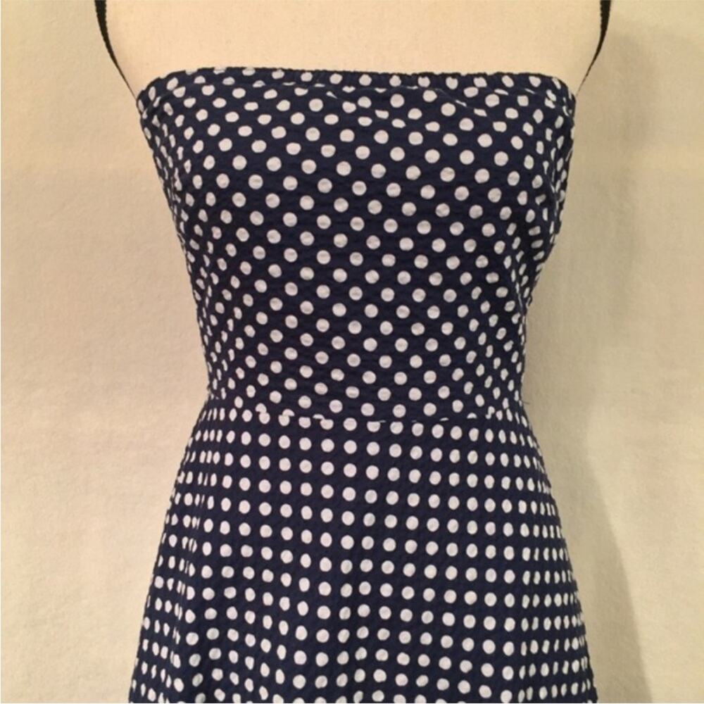 J.Crew Polka Dot Y2K Strapless Dress Fit and Flare Party Navy White Size 10 - Picture 5 of 8